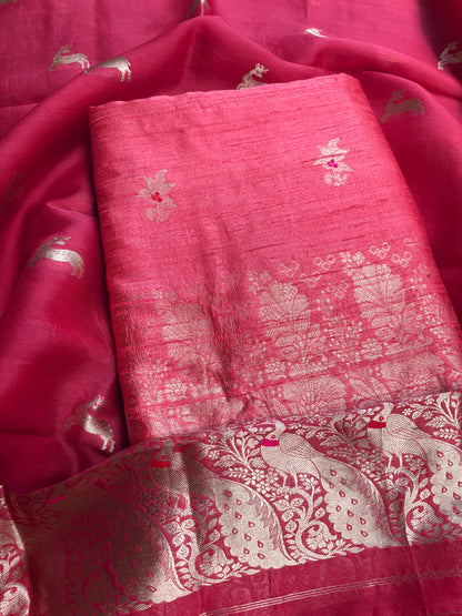 Peach raw silk kurta, bottom , kora silk dupatta