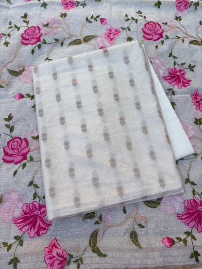 White cotton, embroidered dupatta, plain bottom