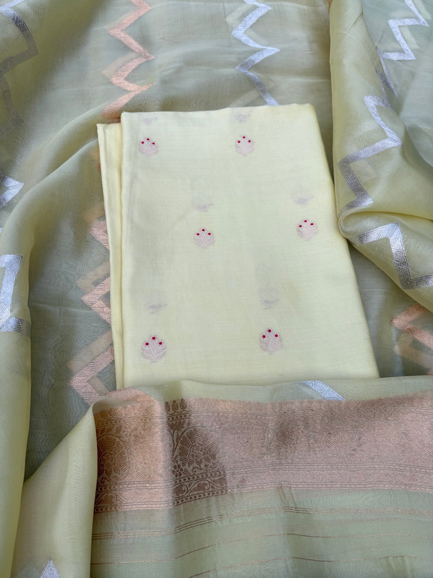 Lime Chiniya silk kurta, kora silk dupatta, plain bottom