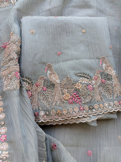 Sea blue hand embroidered Suit set
