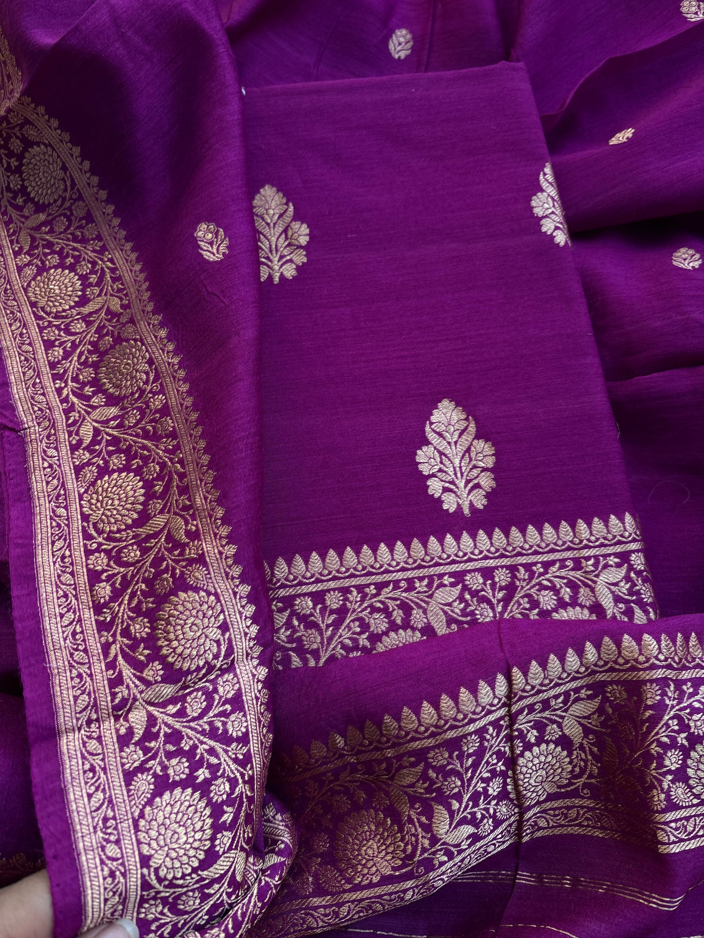 Purple moonga silk kadhwa suit set