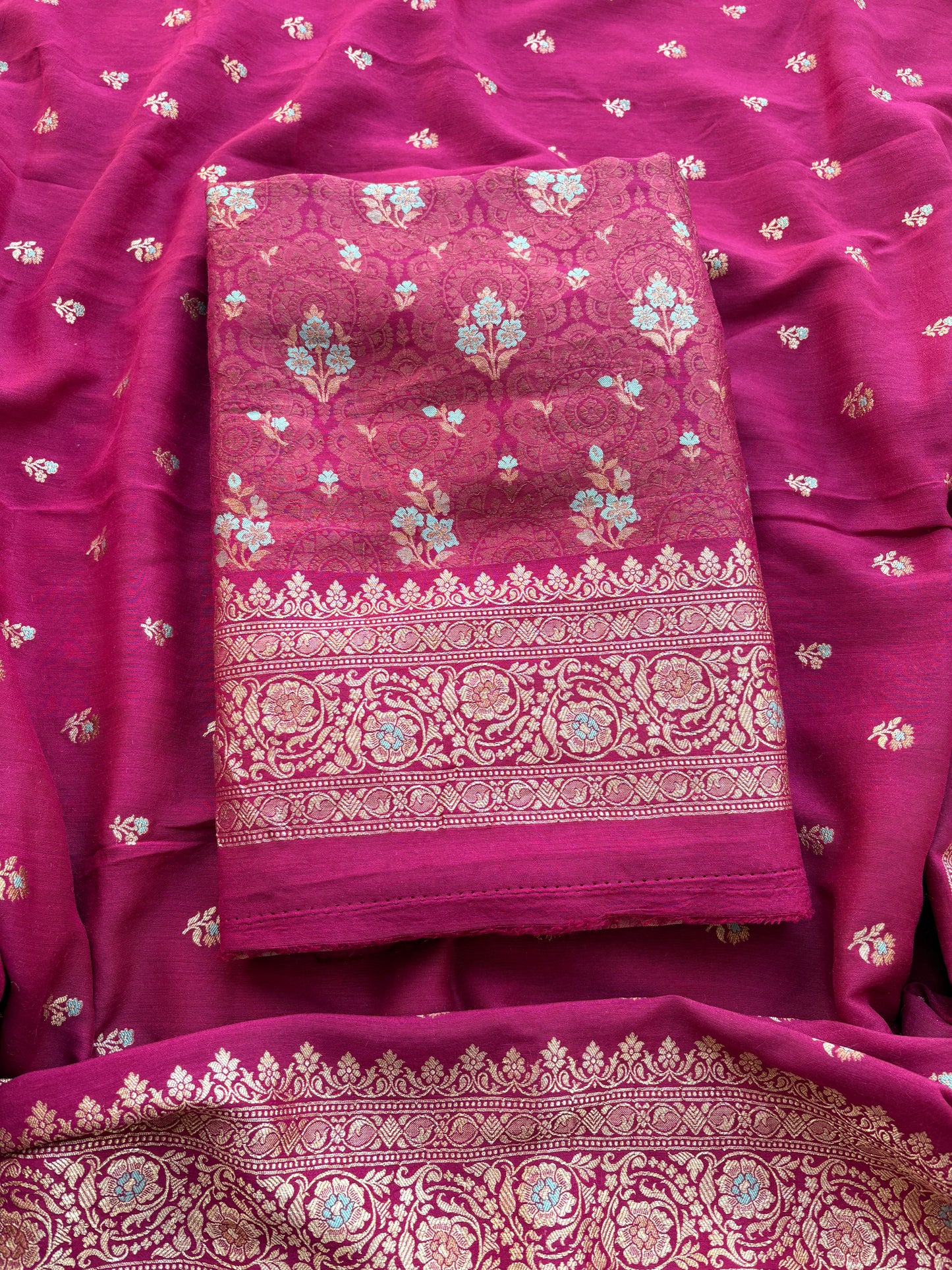 Pink moonga silk kadhwa suit set