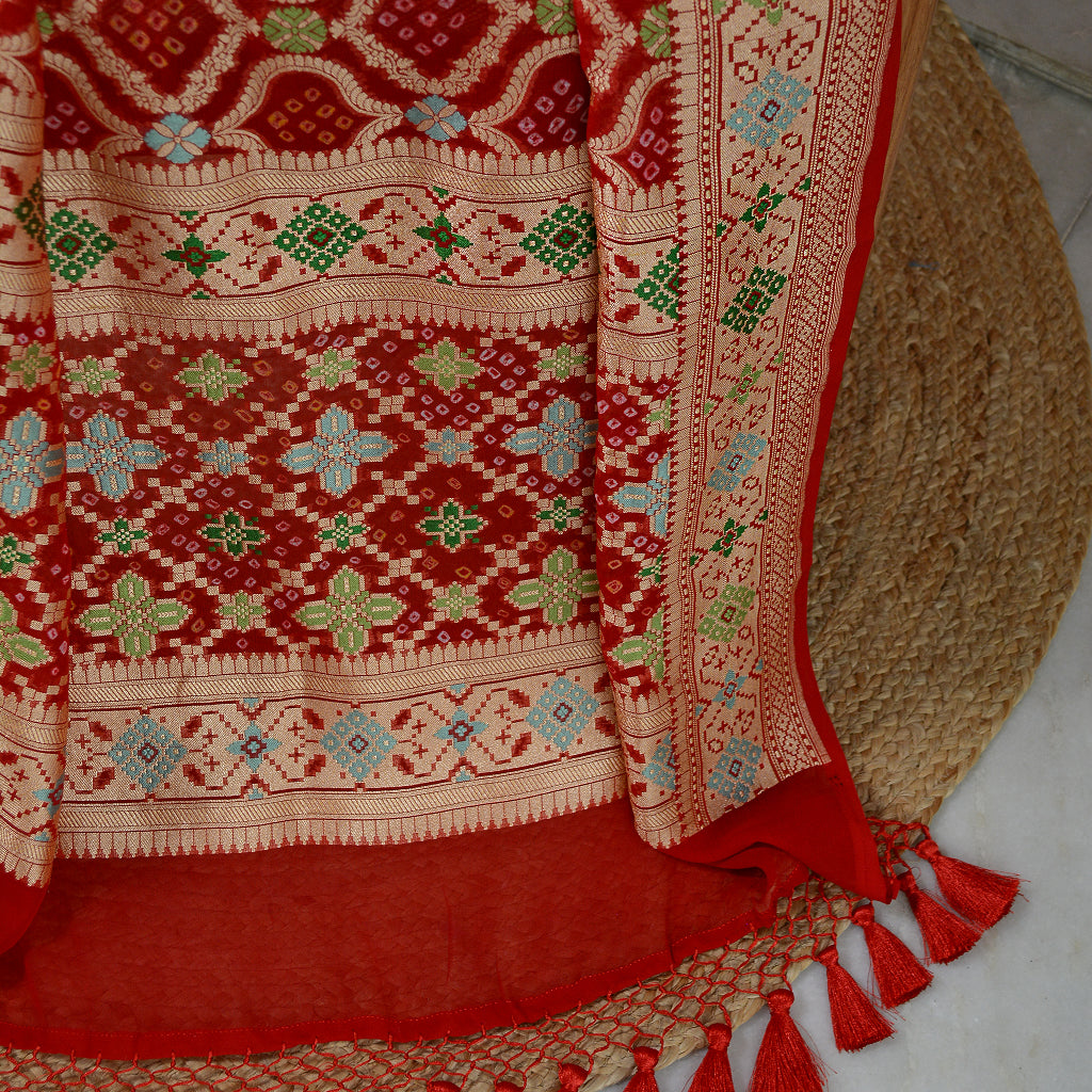 Red paithani weaving Khaddi georgette dupatta