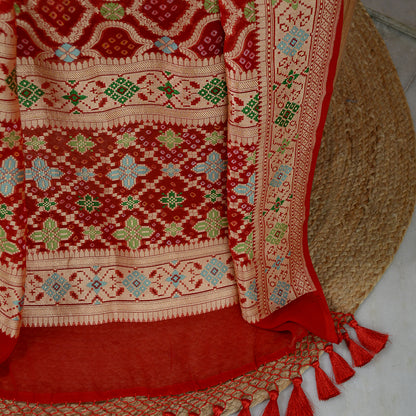 Red paithani weaving Khaddi georgette dupatta