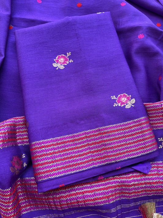 Purple moonga silk kadhwa suit set