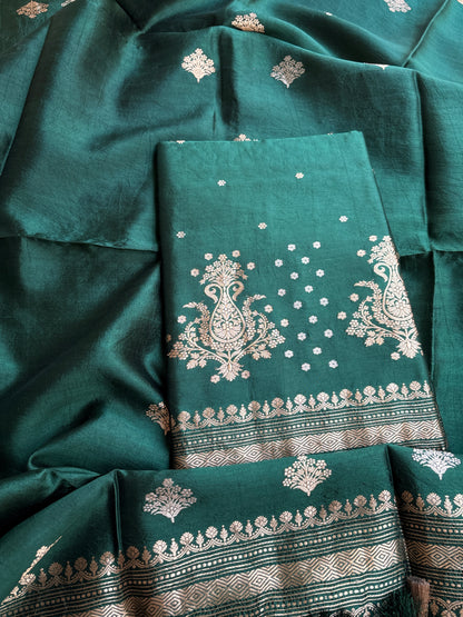 Green Chiniya silk kadhwa 3 piece suit set
