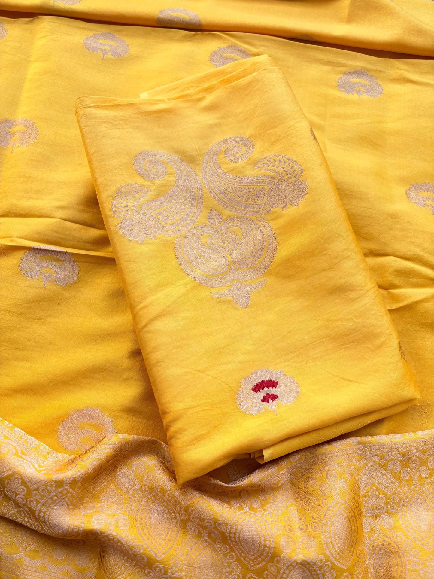 Yellow mango silk kadhwa suit set
