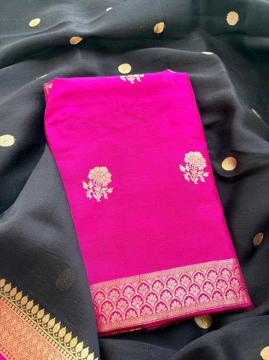 Pink chiniya silk kurta and shades kora silk dupatta