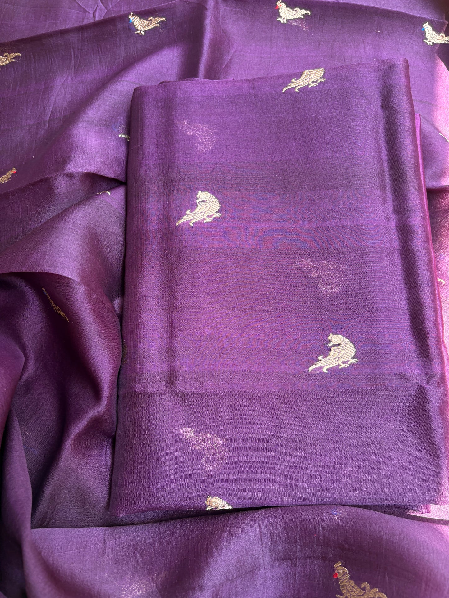 Purple kora kadhwa silk 3 piece suit set