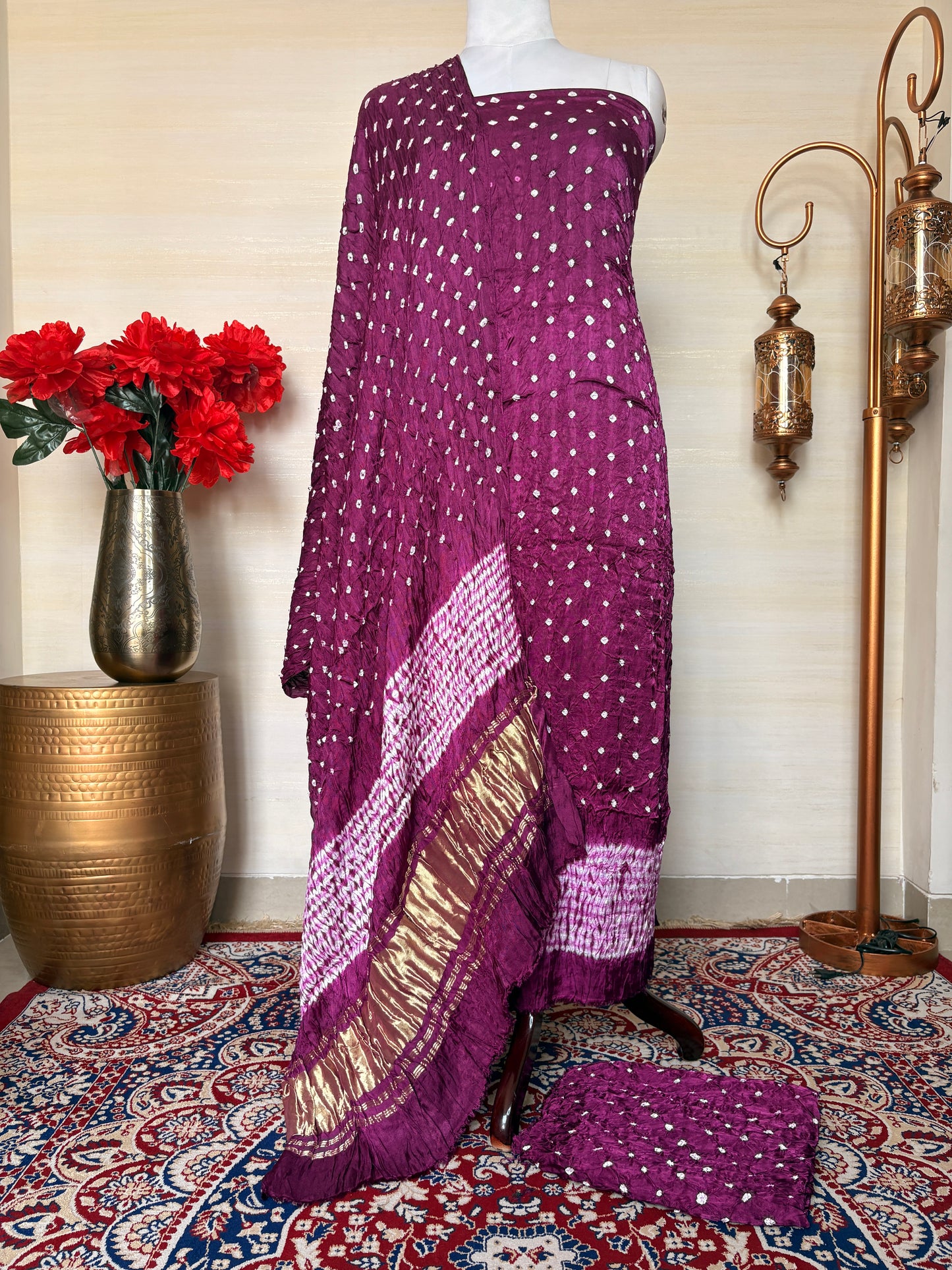 Wine bandhani suit set