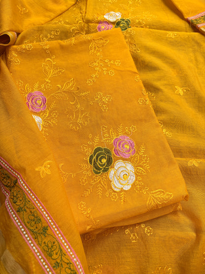 Yellow cotton embroidered suit set