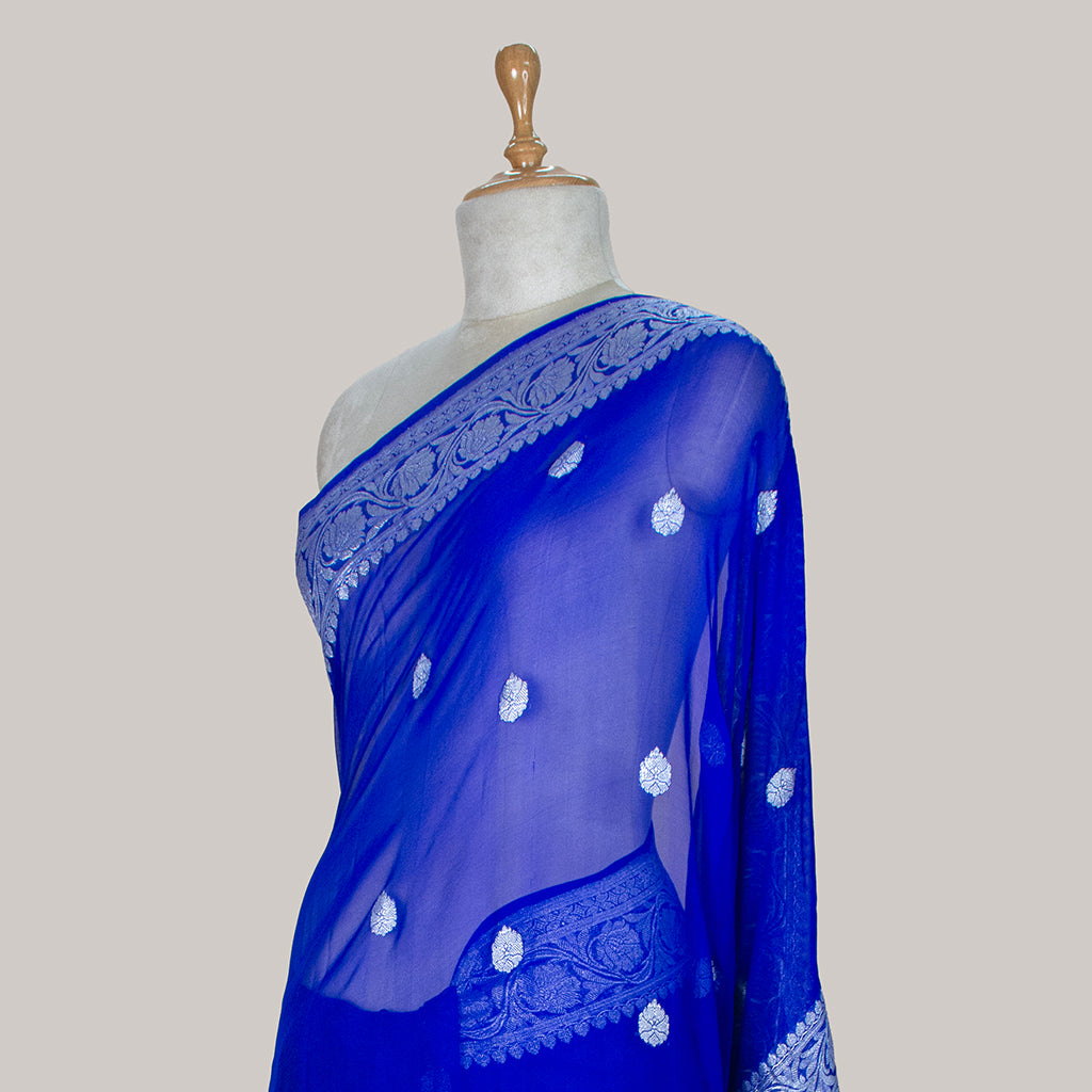 Blue Khaddi chiffon Saree