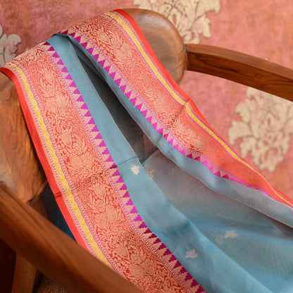 Blue kora tissue dupatta