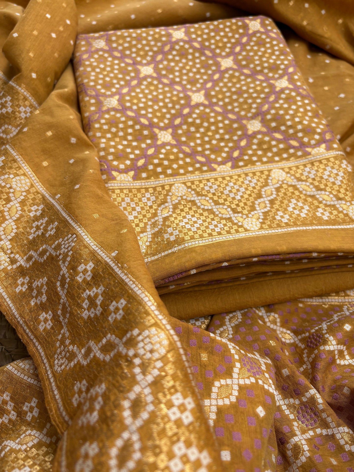 Mustard bandhani cotton 3 piece suit set