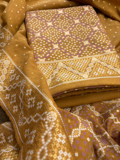 Mustard bandhani cotton 3 piece suit set