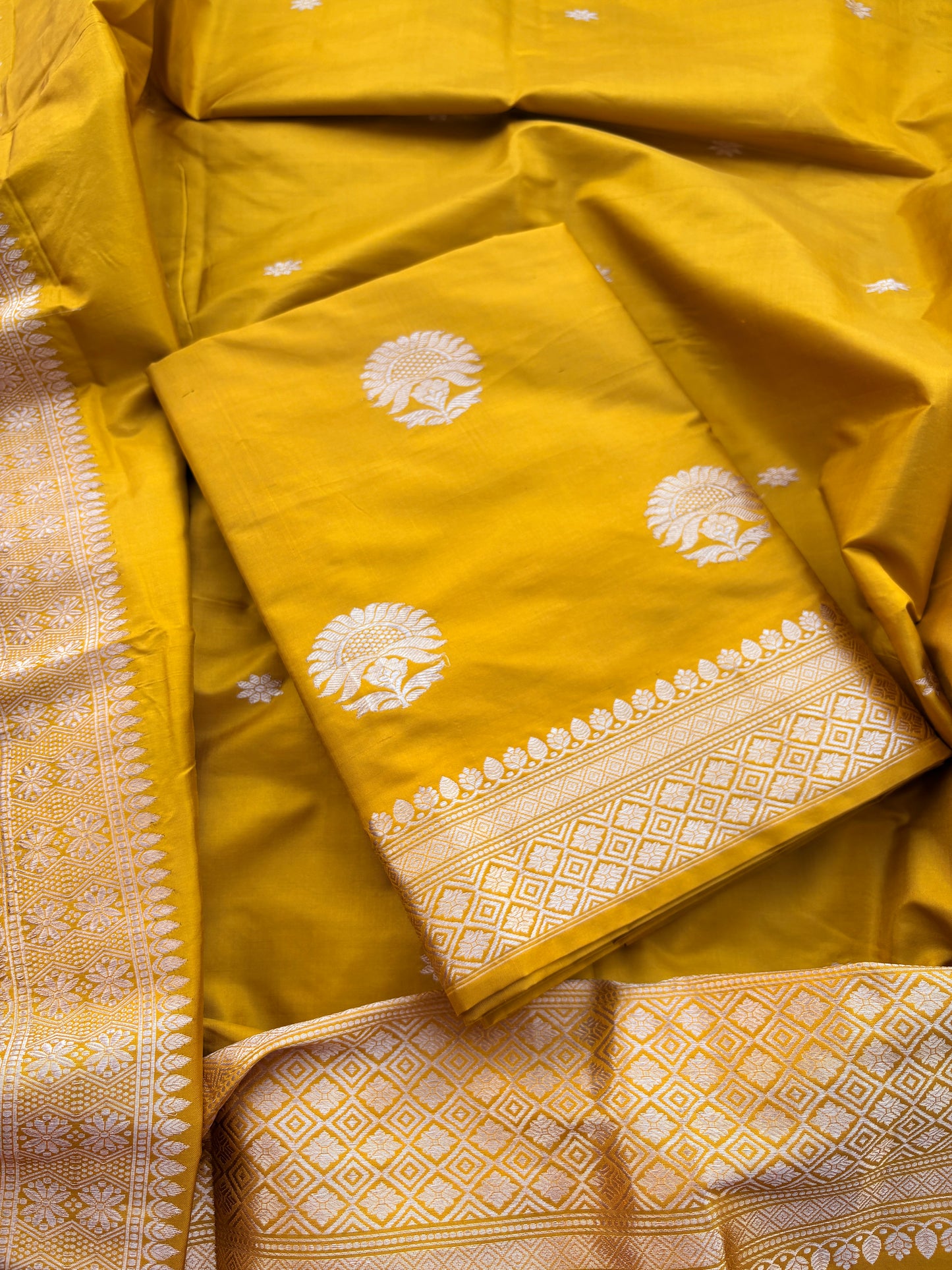 Mustard katan by katan silk suit set