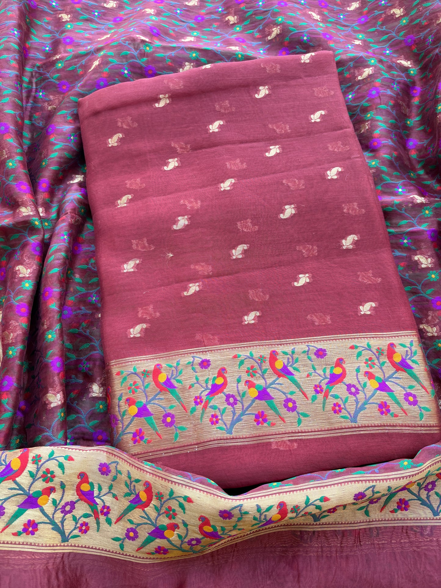 Rust kora silk paithani suit set