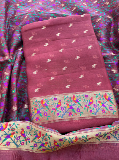 Rust kora silk paithani suit set