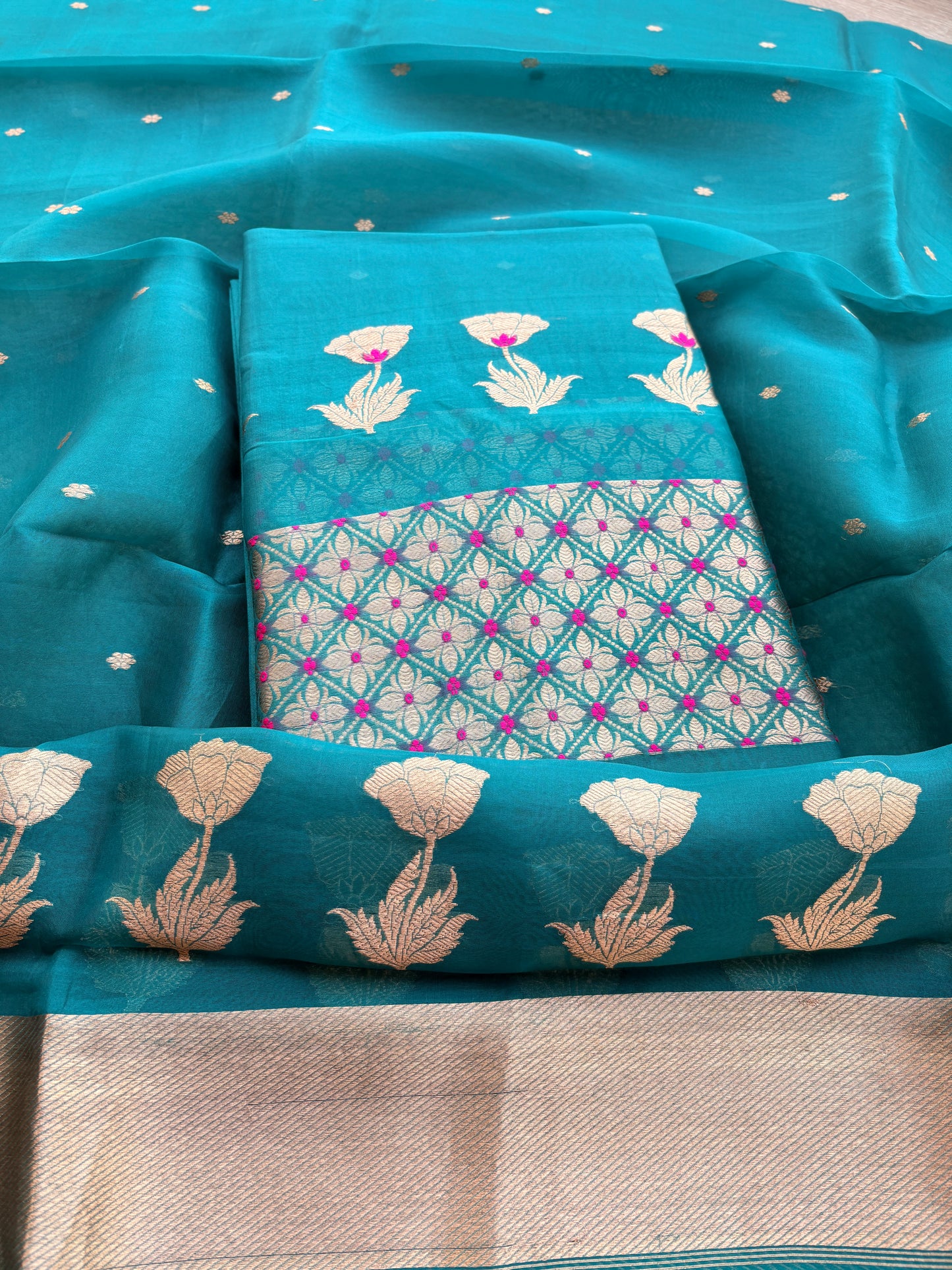 Green kora silk rose Deisgn kadhwa suit set