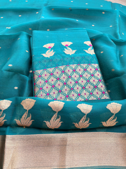 Green kora silk rose Deisgn kadhwa suit set