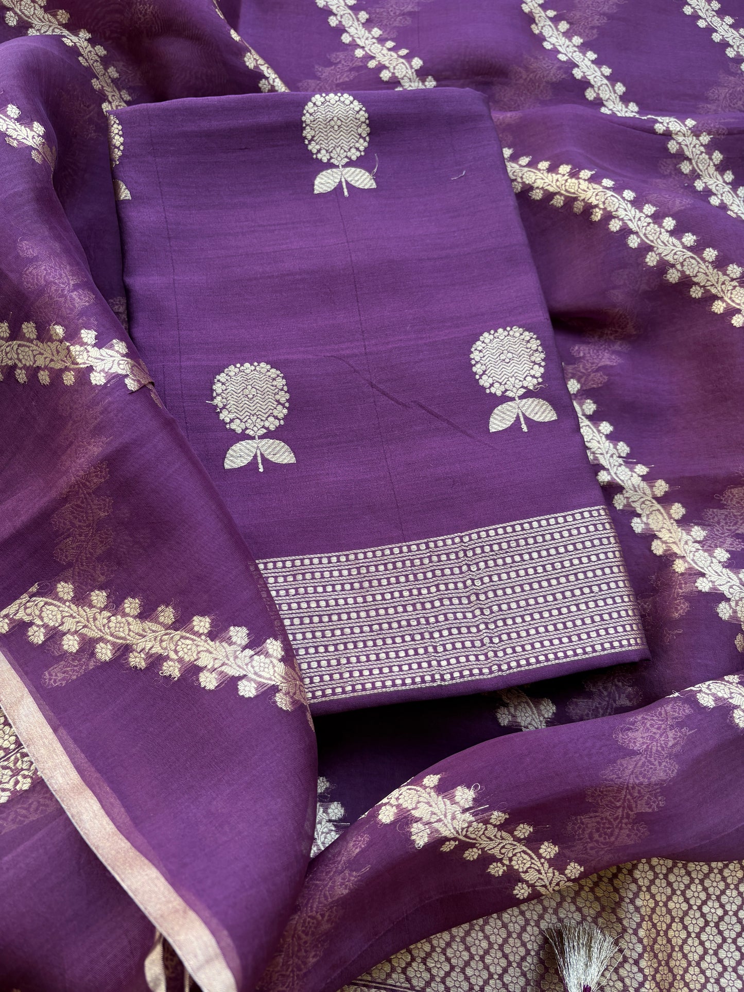 Purple Chiniya kora silk suit set