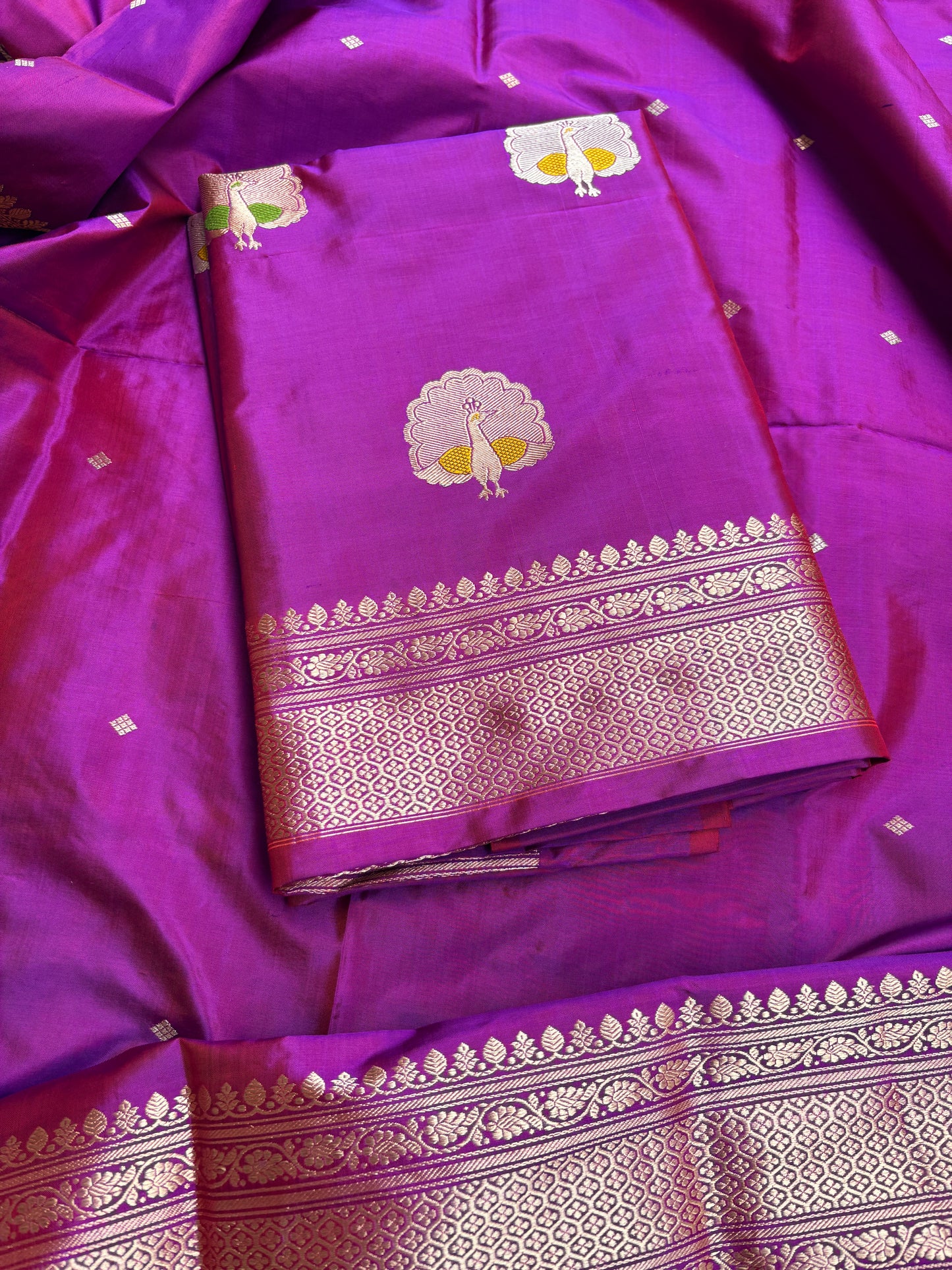 Magenta purple katan by katan silk kadhwa suit set