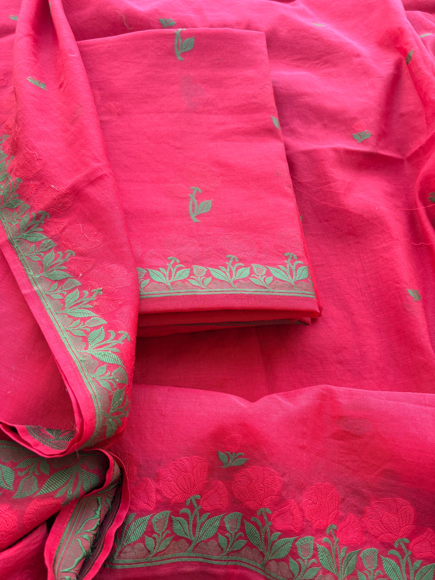 Red Chanderi Resham weaving Chanderi Suit set