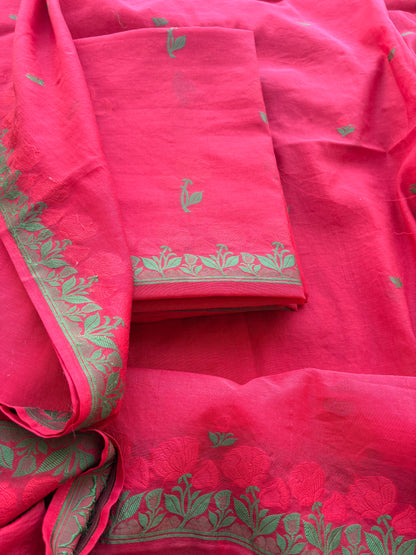 Red Chanderi Resham weaving Chanderi Suit set