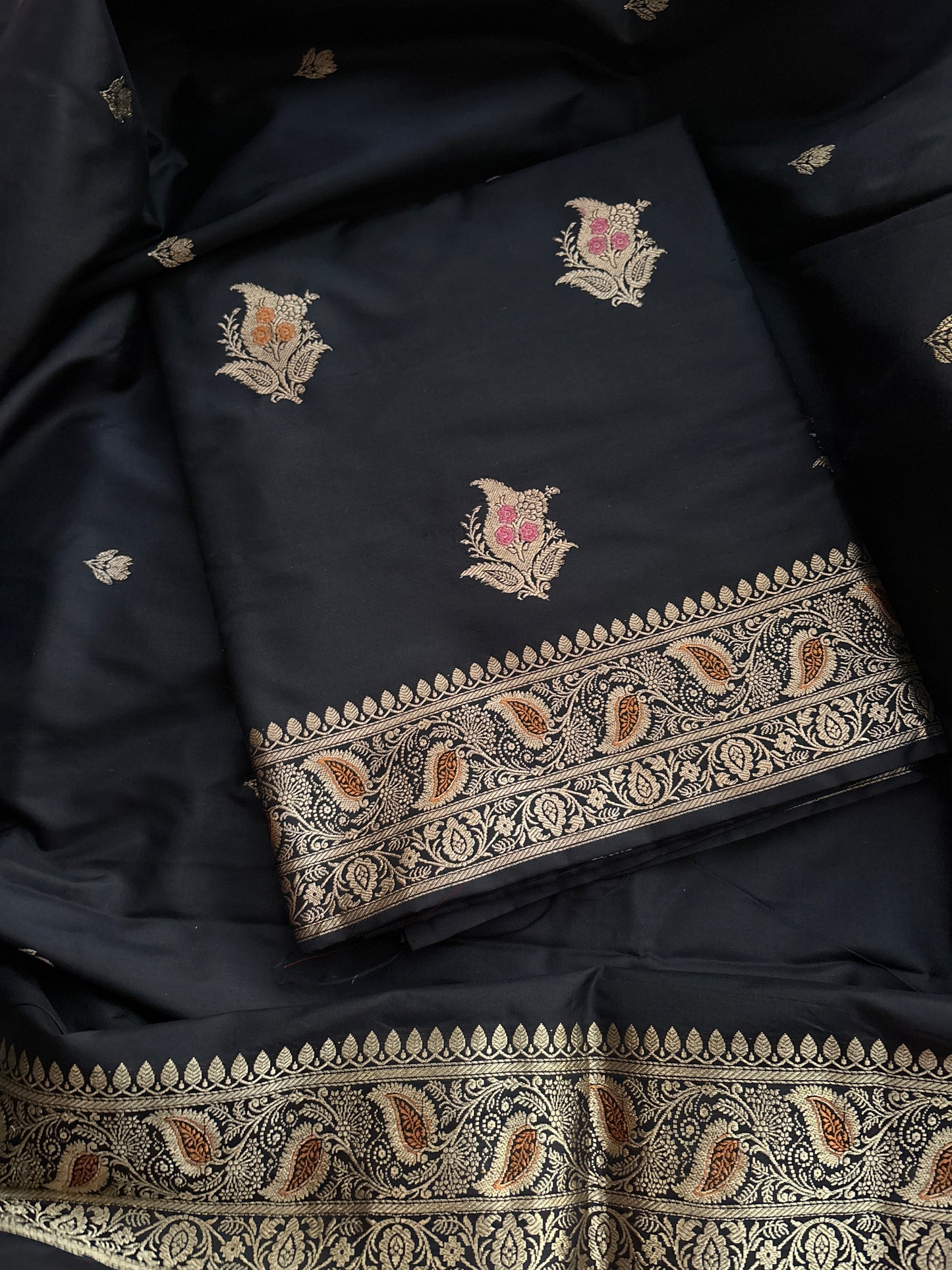 Black katan by katan silk kadhwa meenadar suit set