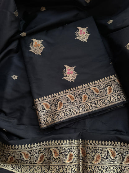 Black katan by katan silk kadhwa meenadar suit set