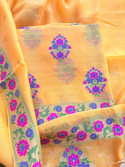 Yellow kora silk meenadar suit set
