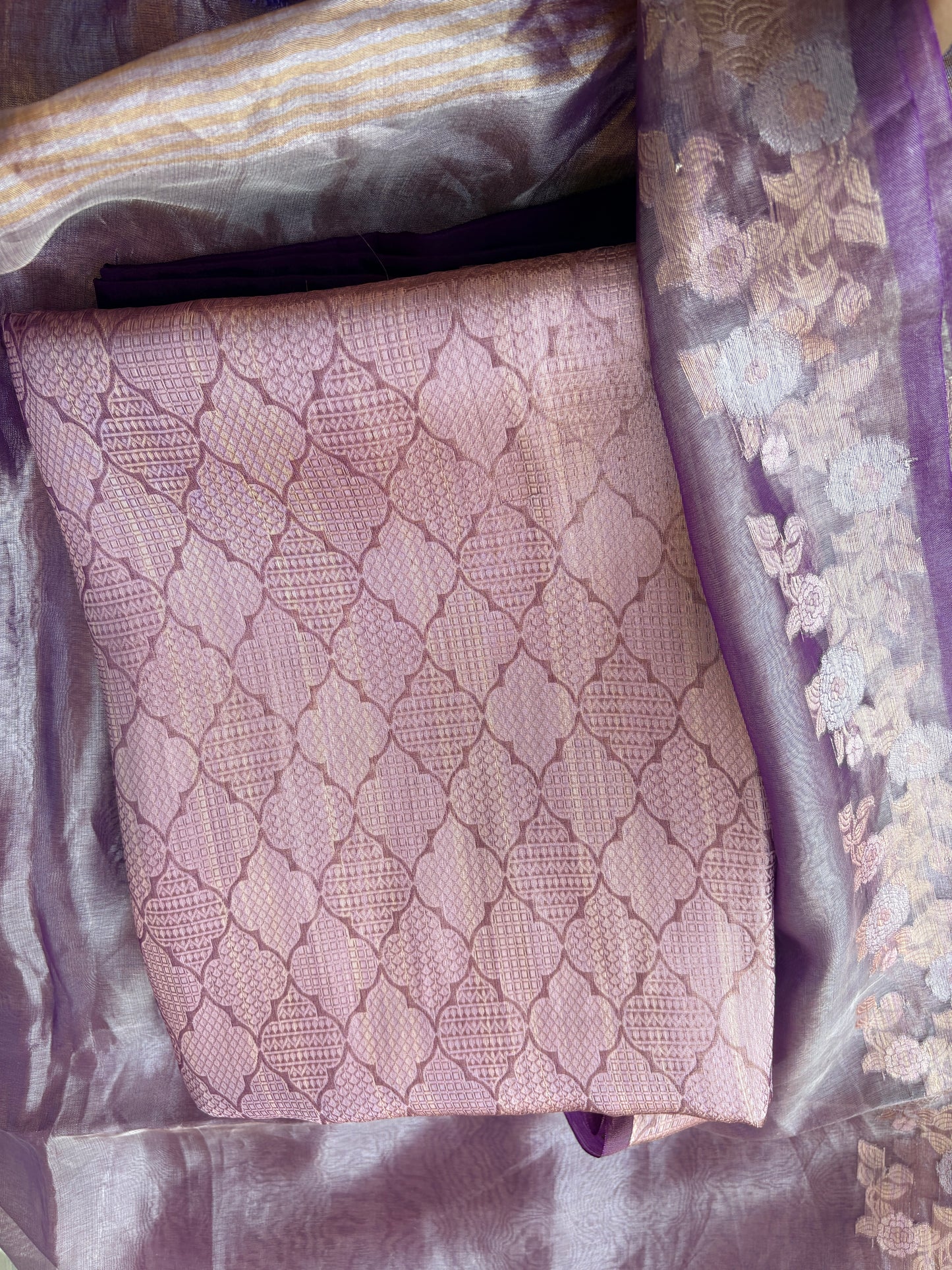 Purple tissue brocade suit set