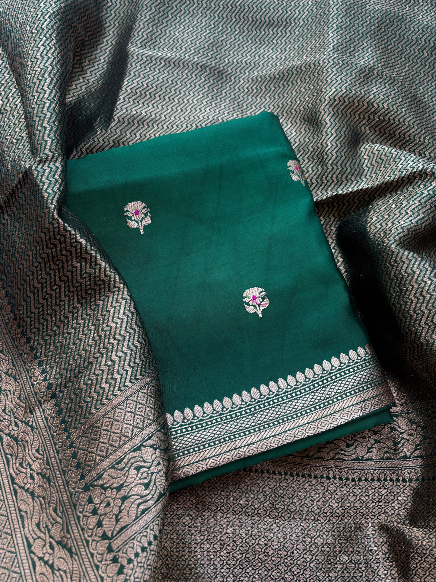 Green mango silk with brocade silk dupatta