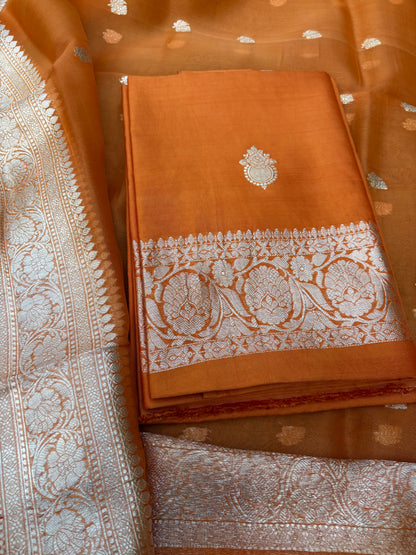 Orange Chiniya silver zari suit set
