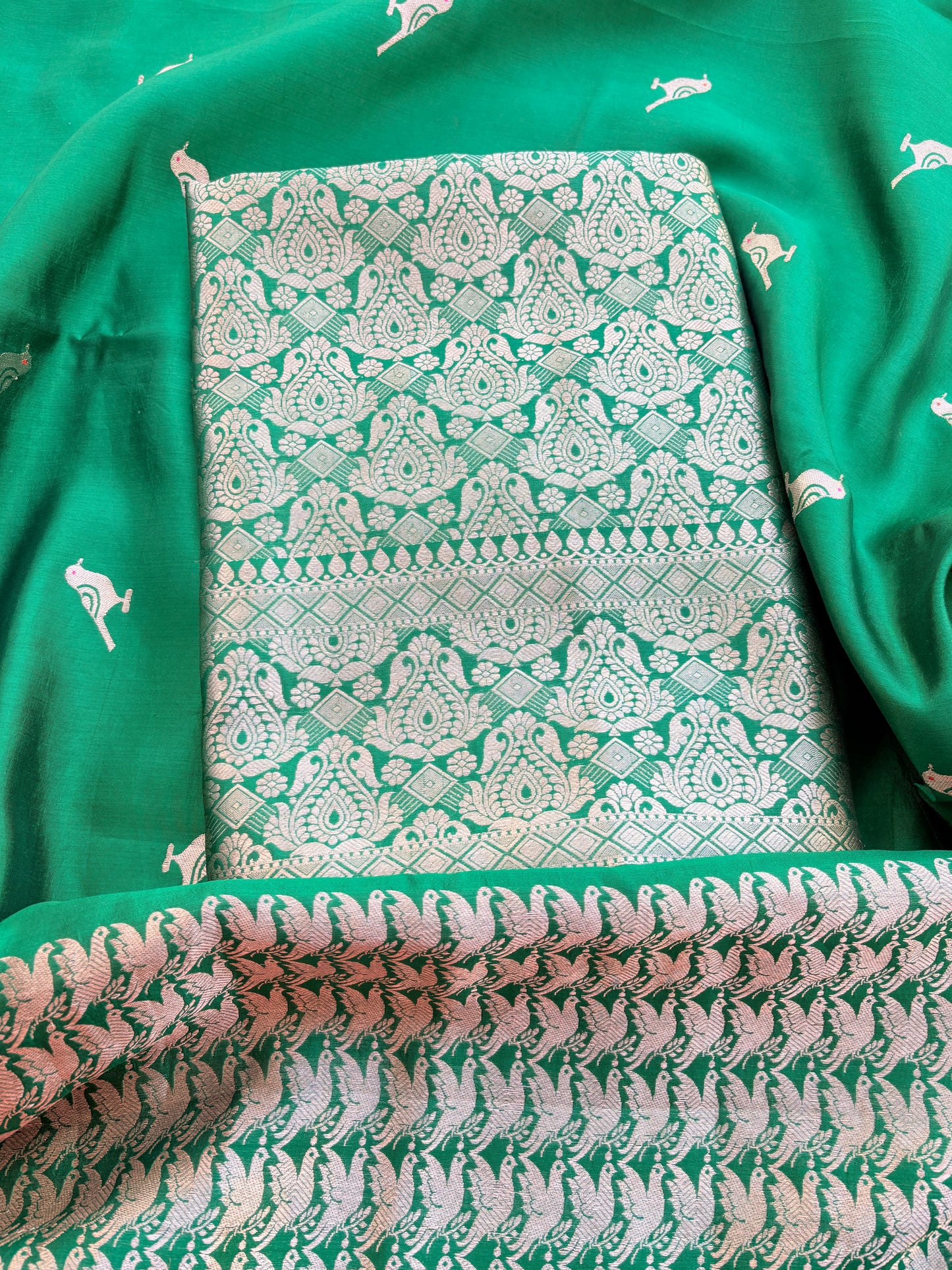 Green mango silk kadhwa brocade suit set