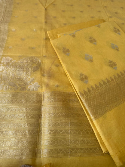 Yellow chanderi cotton 3 piece suit