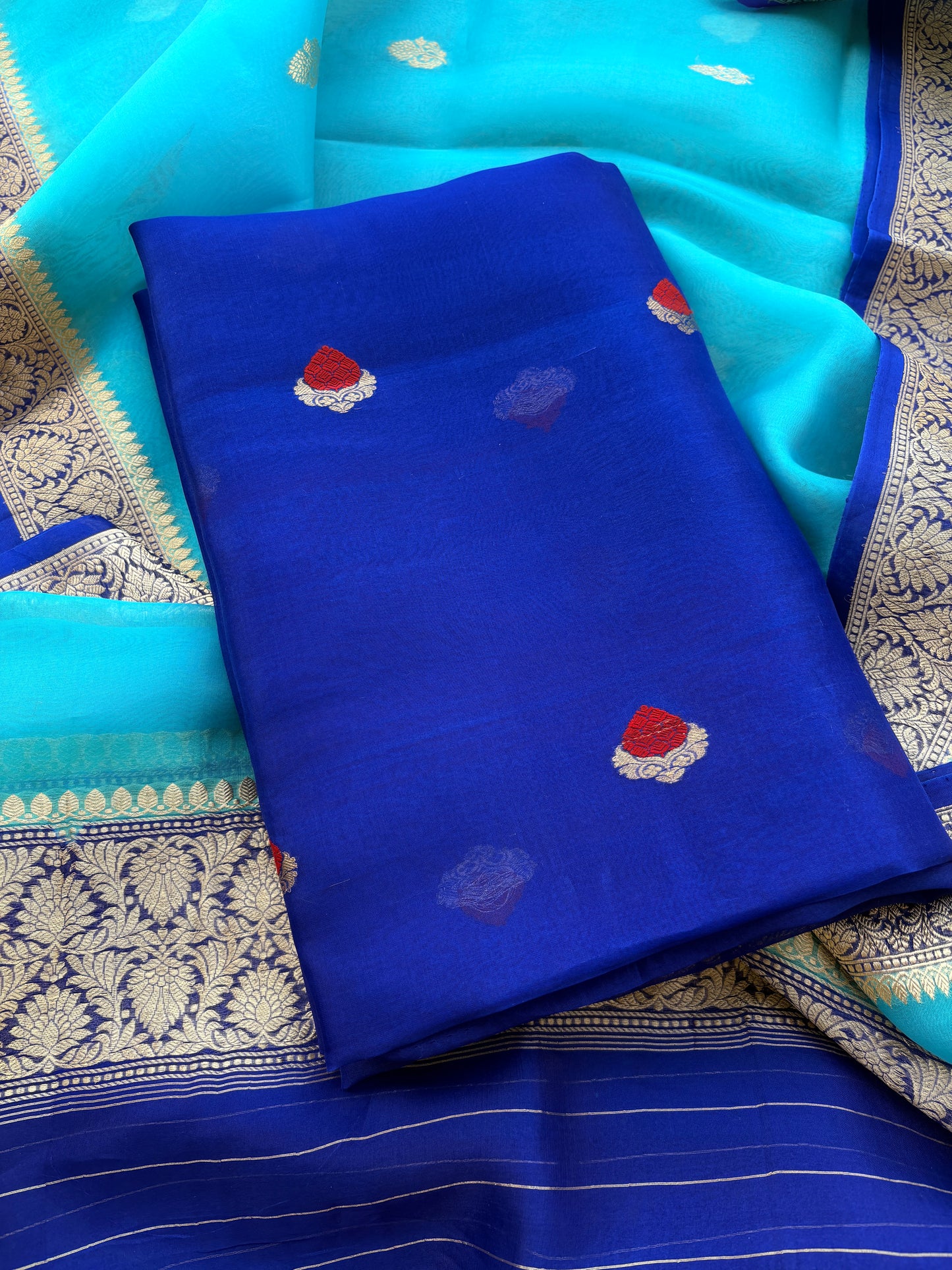 Blue kora kadhwa silk suit set