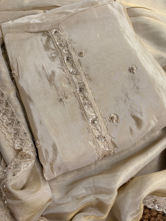Cream hand work crepe suit set