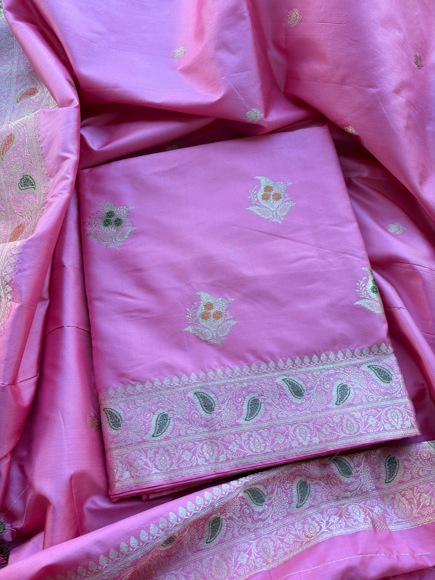 Pink katan by katan silk meenadar kadhwa suit set