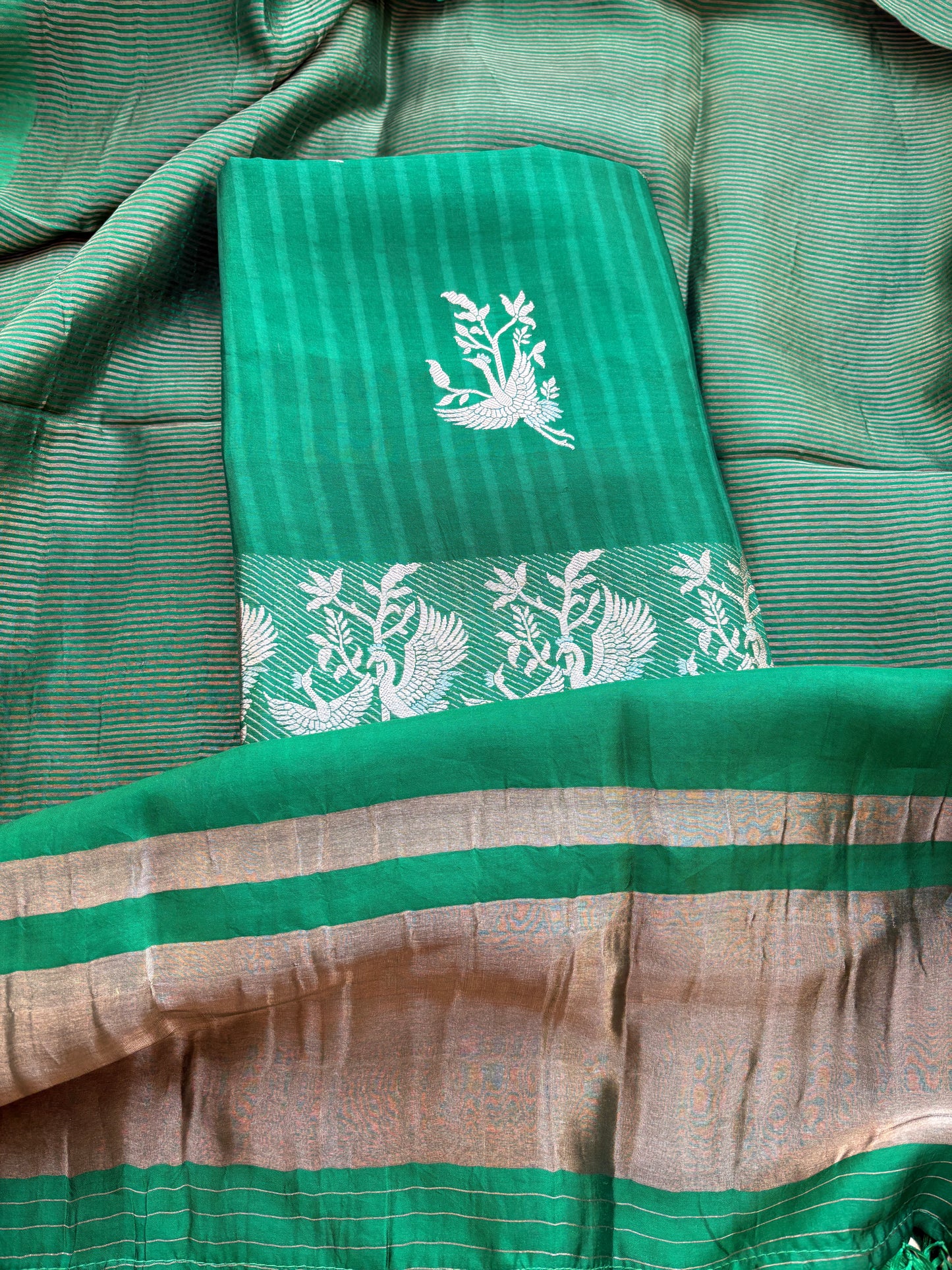 Green mango silk kadhwa suit set