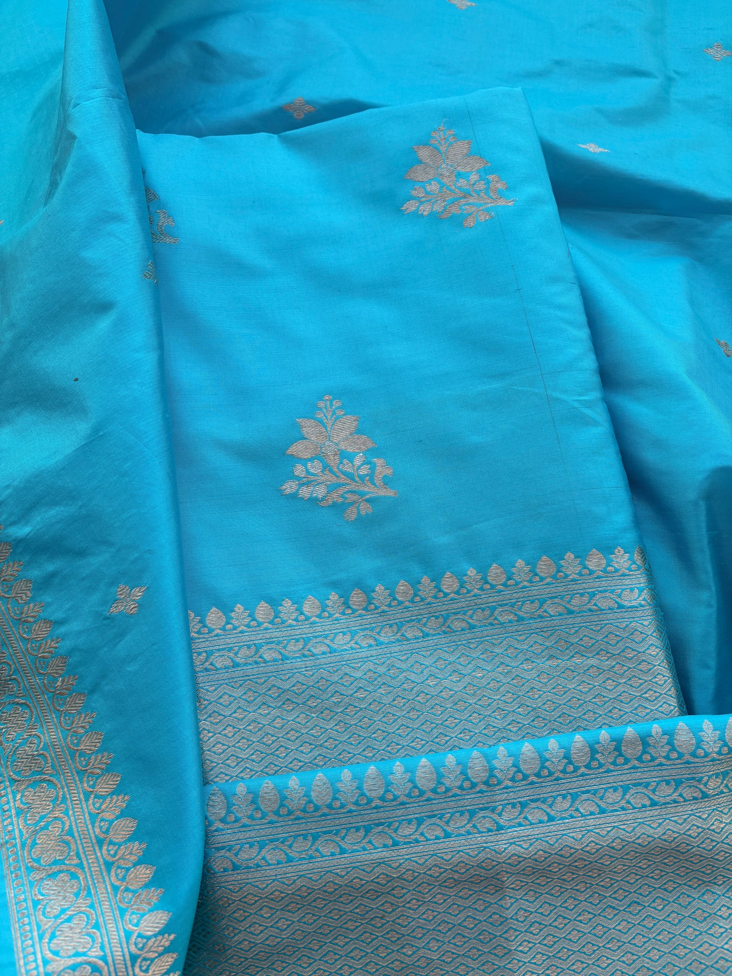 Blue katan by katan  silk kadhwa suit set