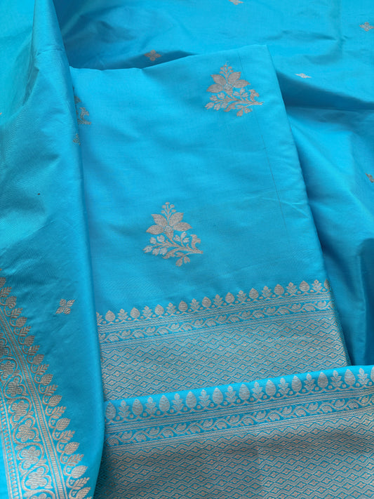 Blue katan by katan  silk kadhwa suit set