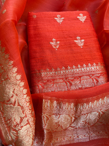 Orange raw silk kadhwa suit set