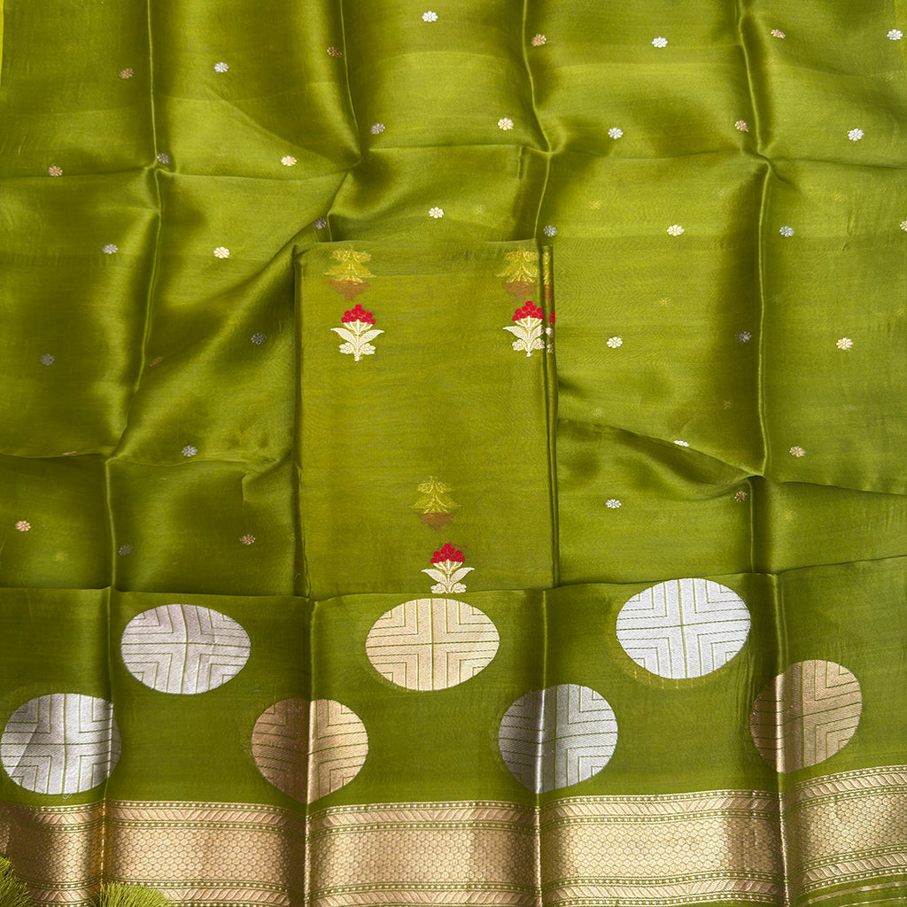 Green Kora silk kadhwa suit set