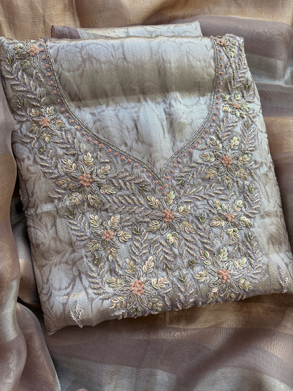 Tissue brocade embroidered suit set