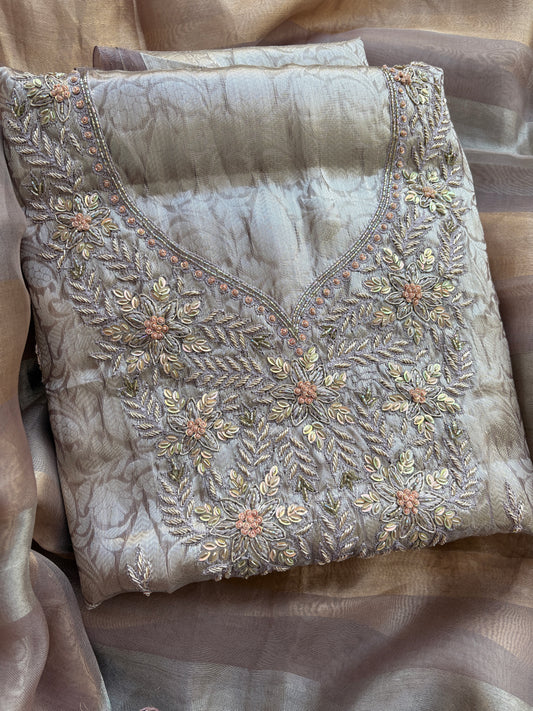 Tissue brocade embroidered suit set
