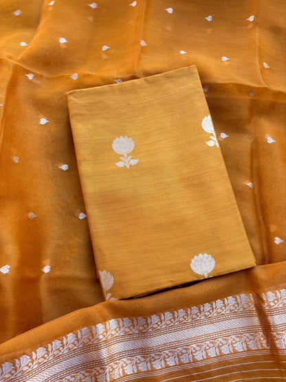 Yellow Chiniya silk kora kadhwa suit set
