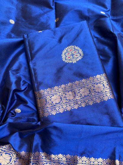 Blue katan by katan silk kadhwa suit set