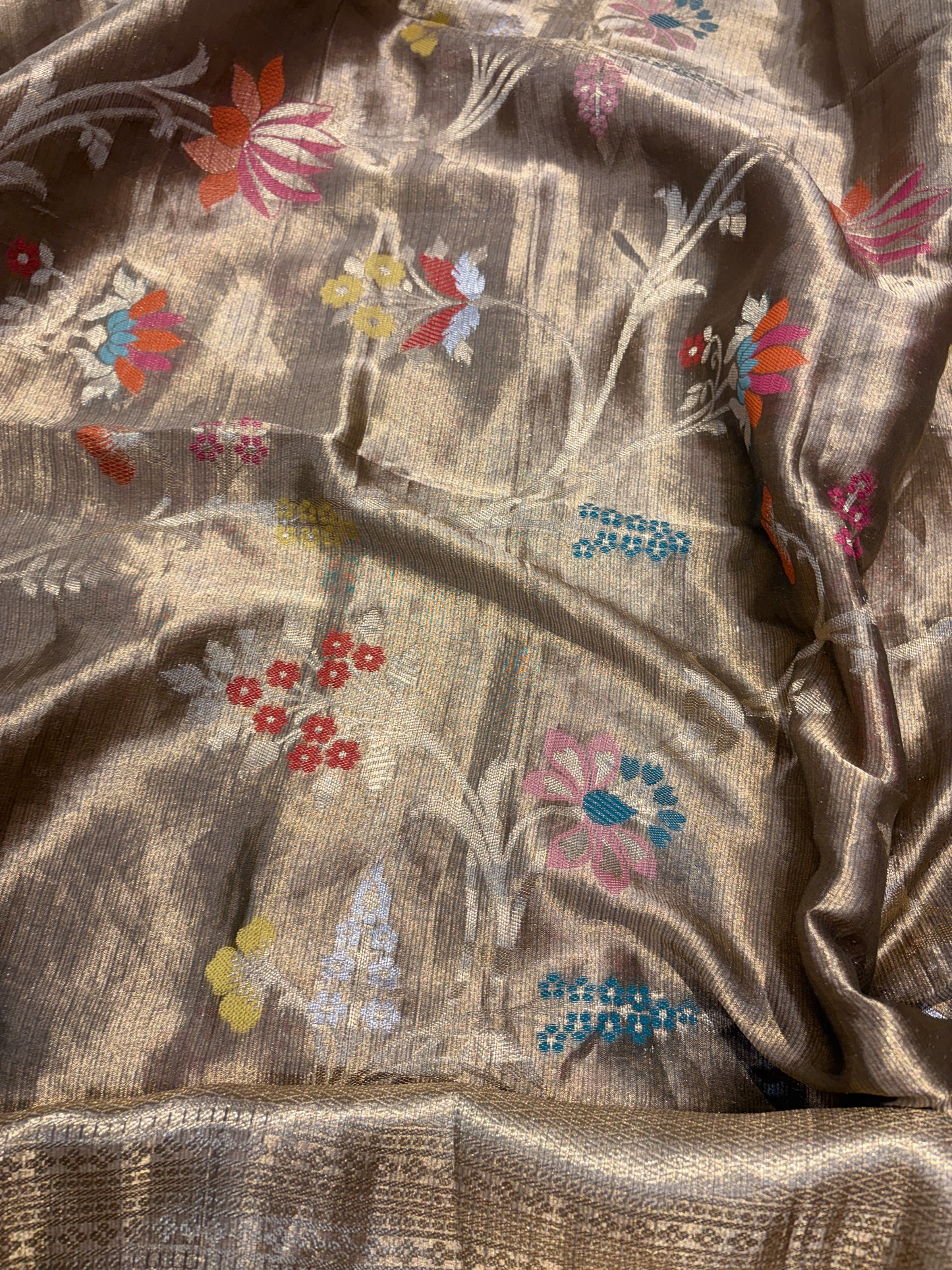 Grey tissue kadhwa suit set