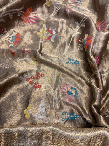 Grey tissue kadhwa suit set